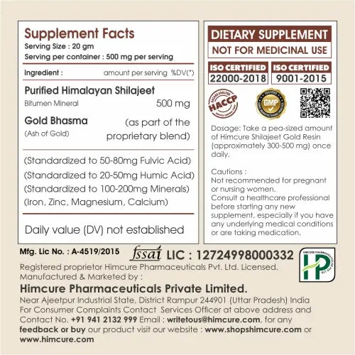 Himcure Pure Himalayan Shilajeet Gold Resin 20gm