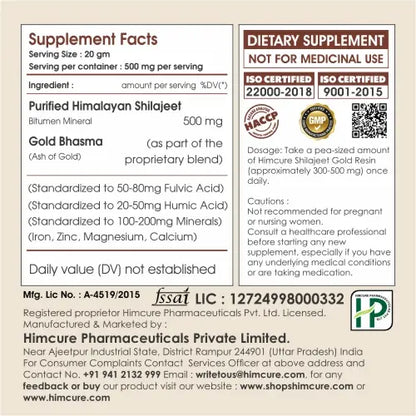 Himcure Pure Himalayan Shilajeet Gold Resin 20gm